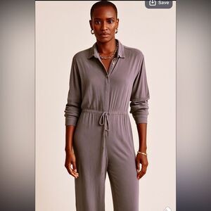 Ghost London Wide Leg Lavender Taupe Jumpsuit Collared Button Front Long Sleeve